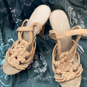 BCBG Blinks strappy heels, used beige. 6 in. heel